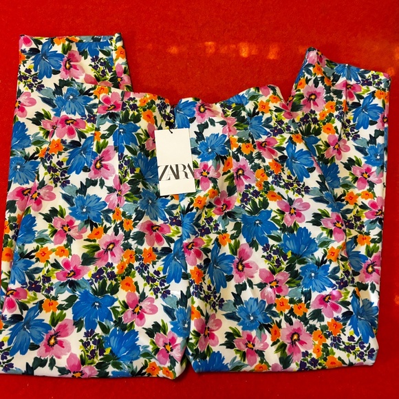 Zara vibrant flowers high waist pants made in Europe NWT - Picture 10 of 12